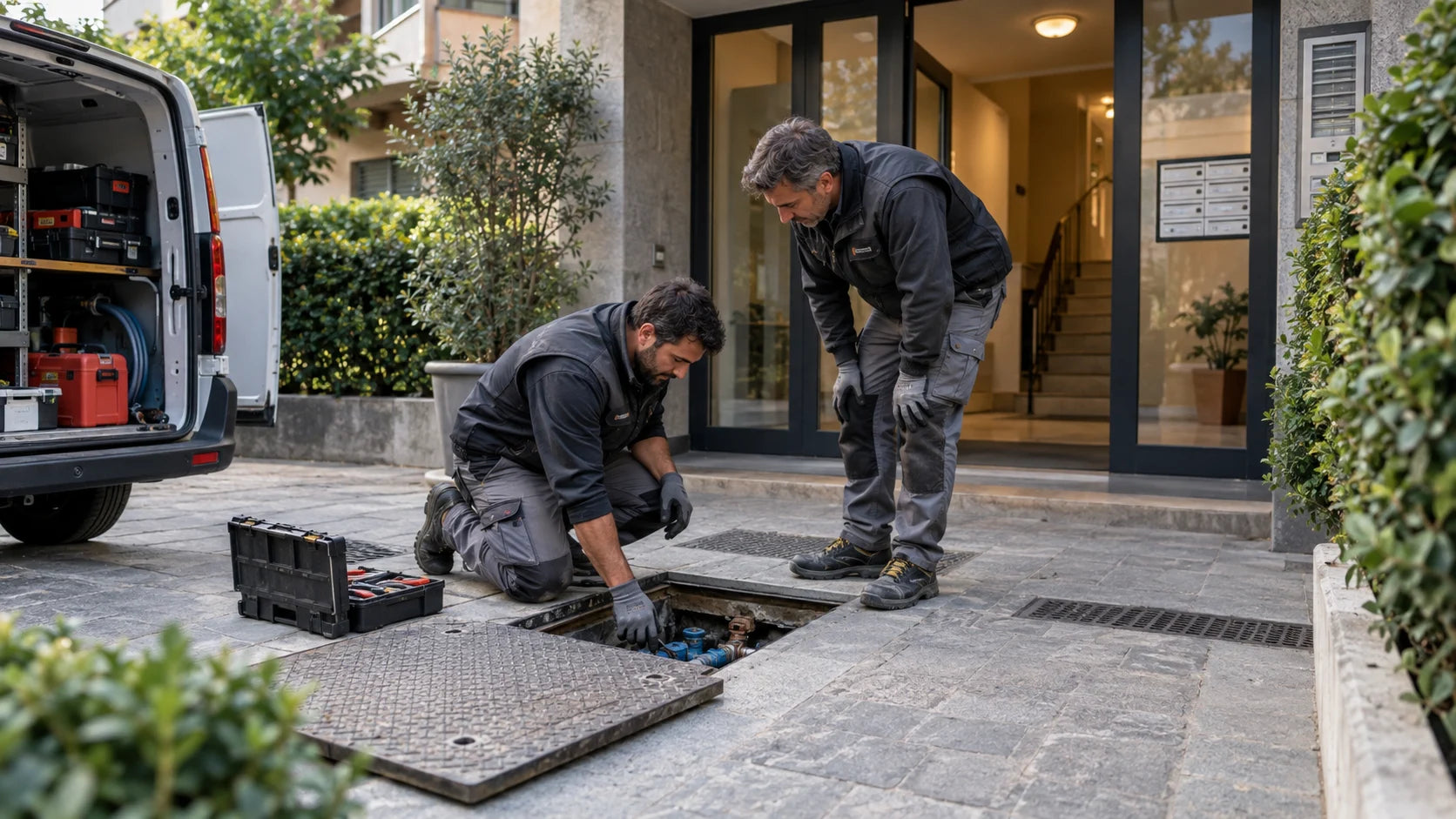 Tecnici durante un pronto intervento condominiale